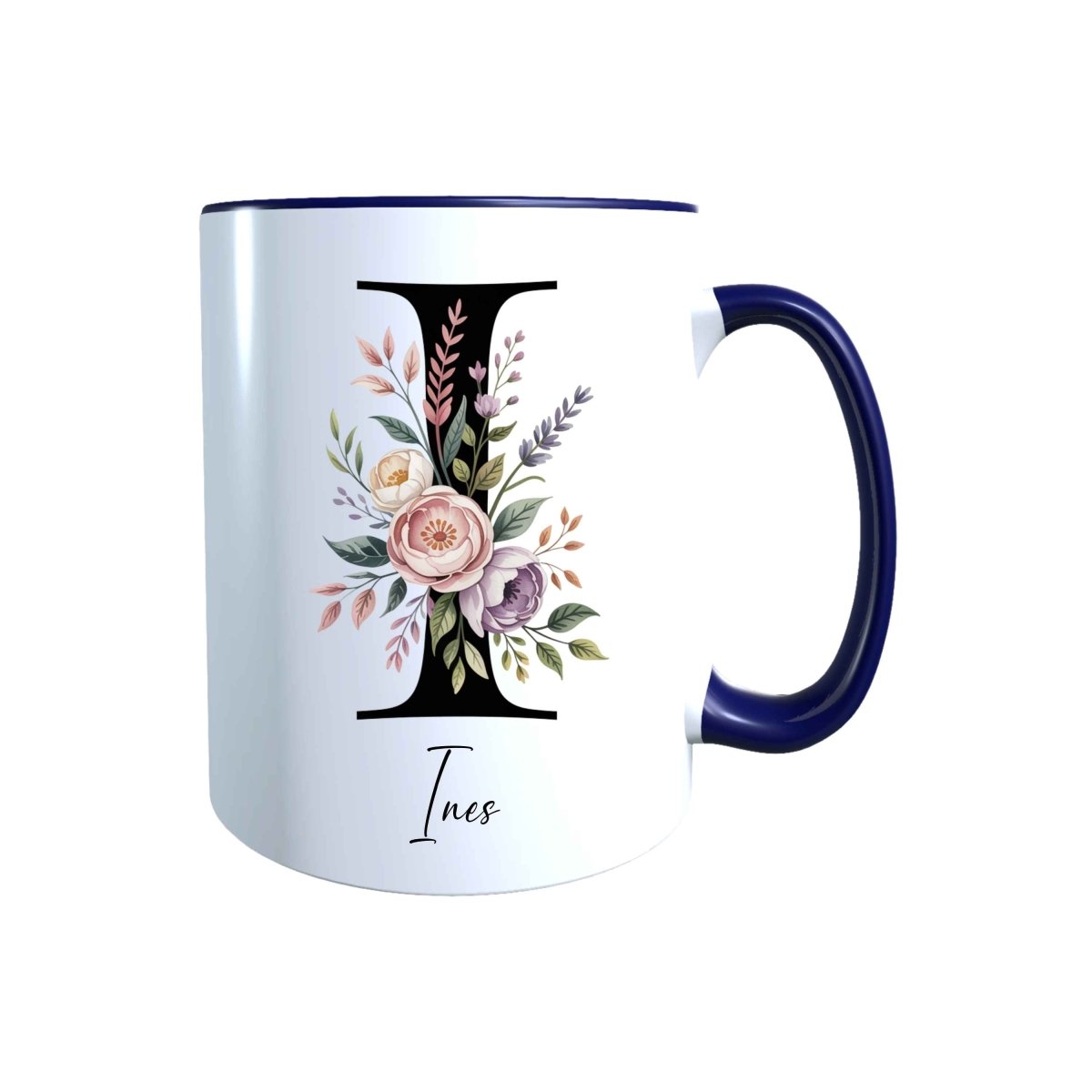 Personalisierte Keramik Tasse mit deinem Namen Blumen Motiv_0107T - Herz Jesu