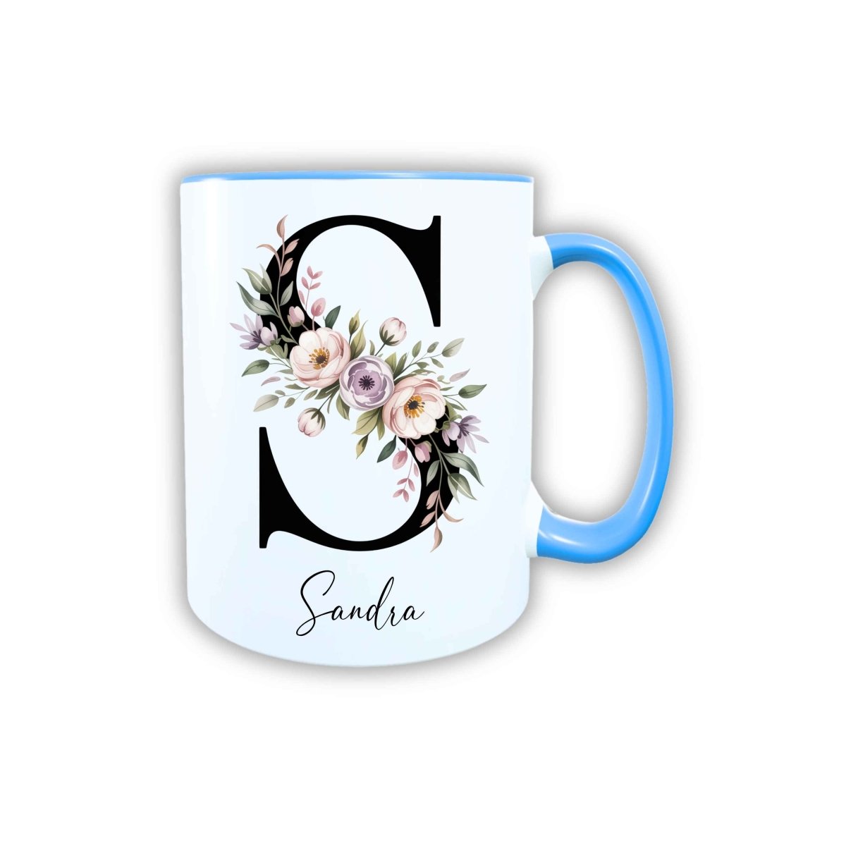 Personalisierte Keramik Tasse mit deinem Namen Blumen Motiv_0107T - Herz Jesu