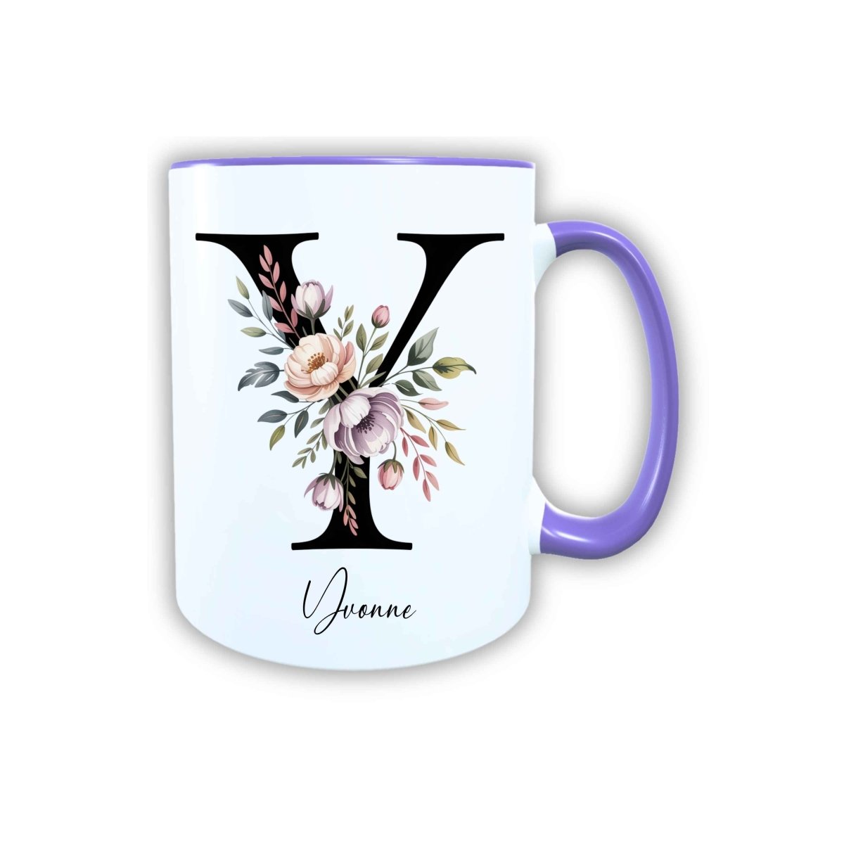 Personalisierte Keramik Tasse mit deinem Namen Blumen Motiv_0107T - Herz Jesu