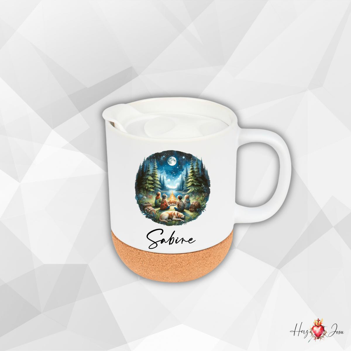 Personalisierte Keramik Tasse mit deinem Namen Camping_0072T - Herz Jesu