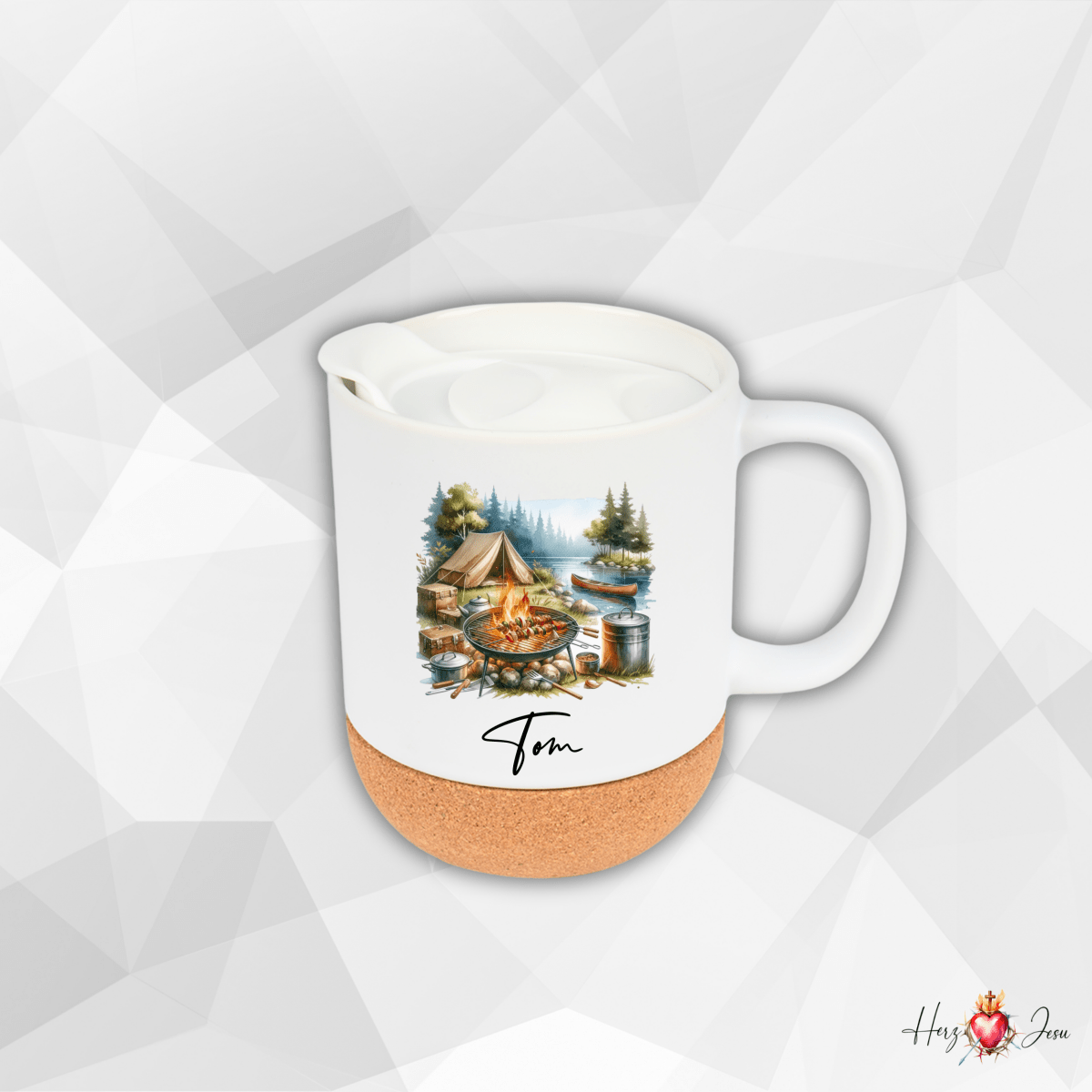 Personalisierte Keramik Tasse mit deinem Namen Camping_0072T - Herz Jesu