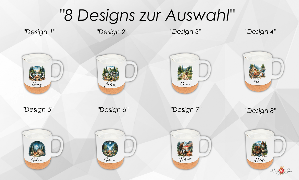 Personalisierte Keramik Tasse mit deinem Namen Camping_0072T - Herz Jesu