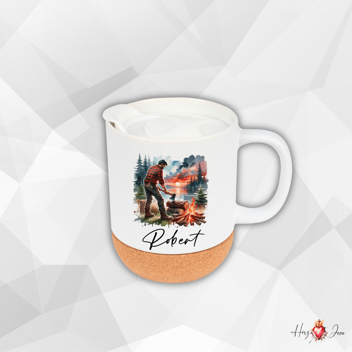 Personalisierte Keramik Tasse mit deinem Namen Camping_0072T - Herz Jesu