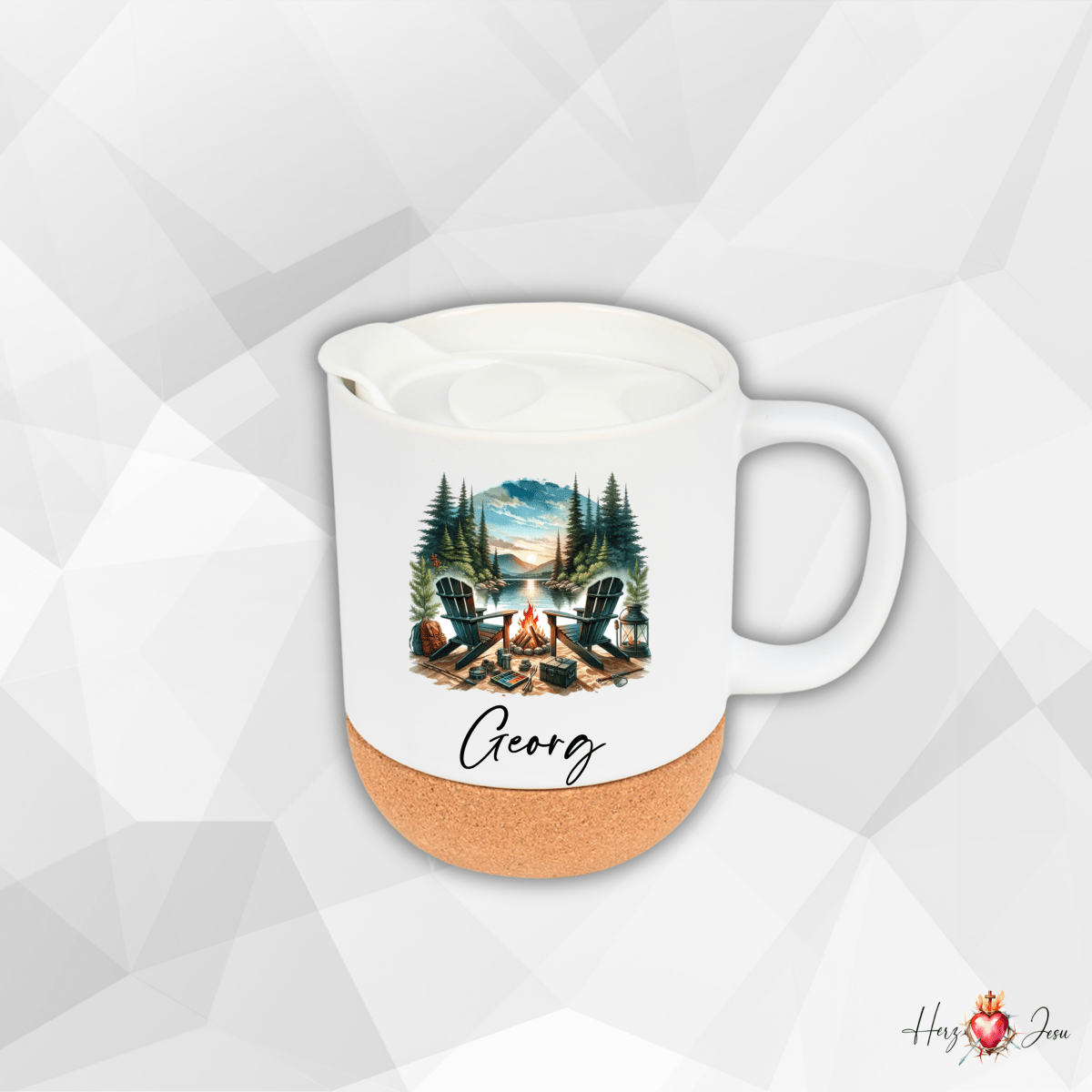 Personalisierte Keramik Tasse mit deinem Namen Camping_0072T - Herz Jesu