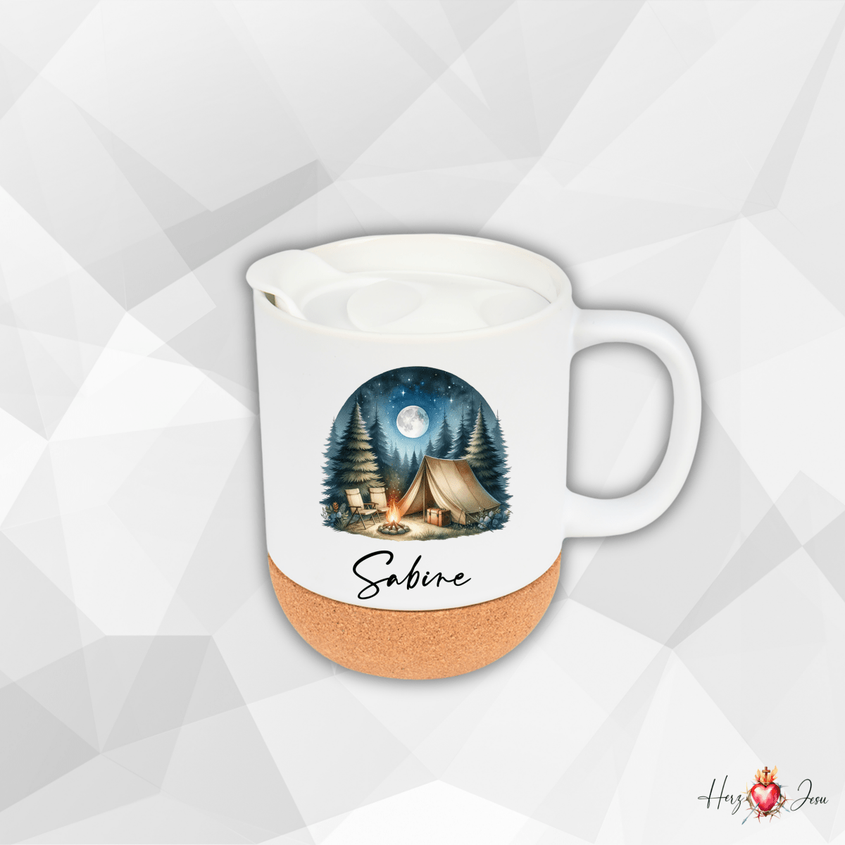 Personalisierte Keramik Tasse mit deinem Namen Camping_0072T - Herz Jesu