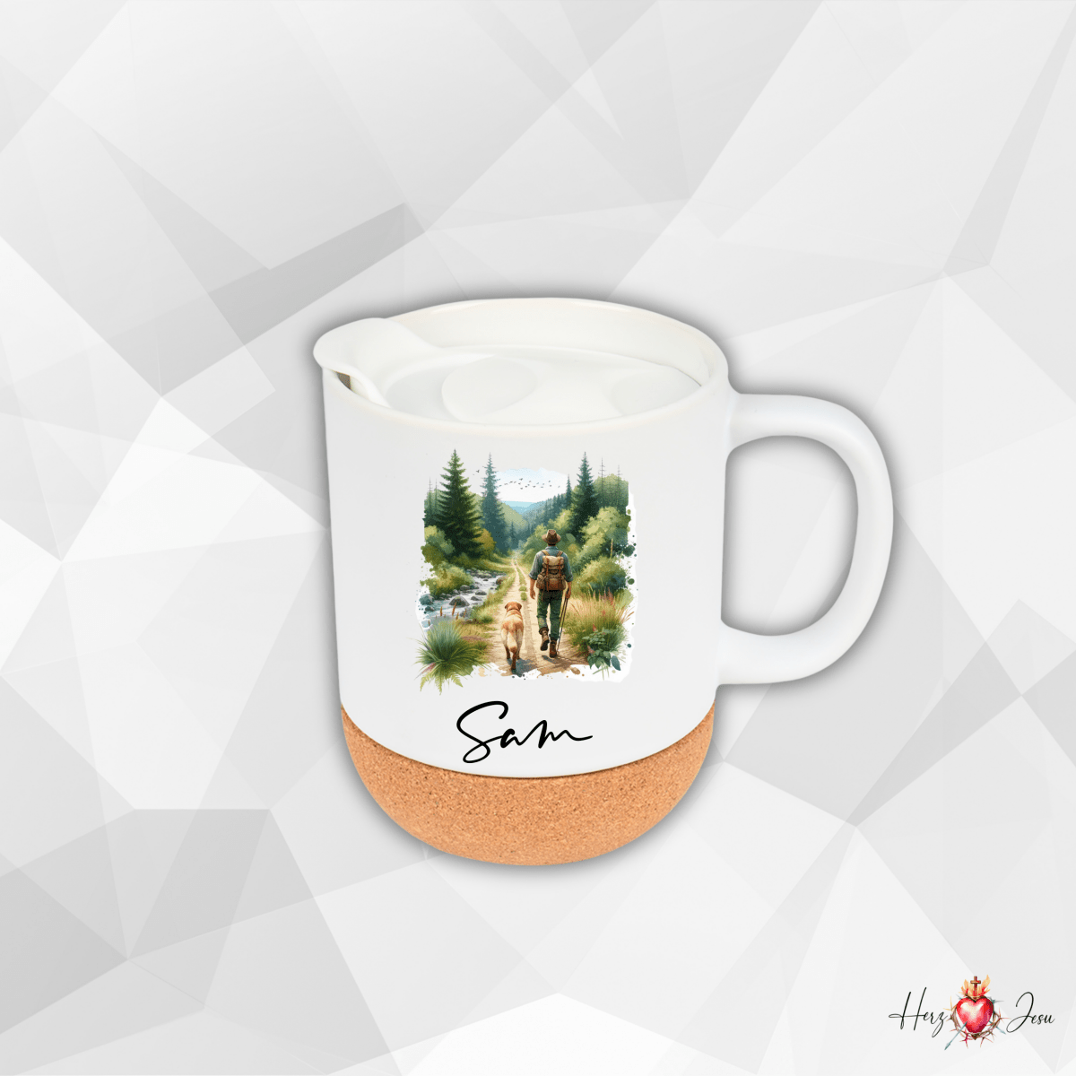 Personalisierte Keramik Tasse mit deinem Namen Camping_0072T - Herz Jesu