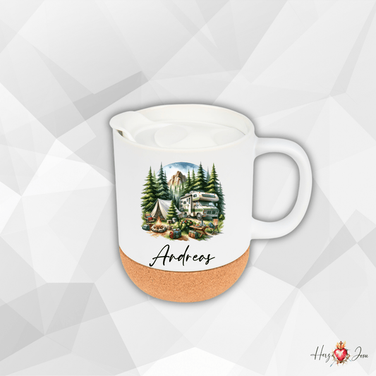 Personalisierte Keramik Tasse mit deinem Namen Camping_0072T - Herz Jesu