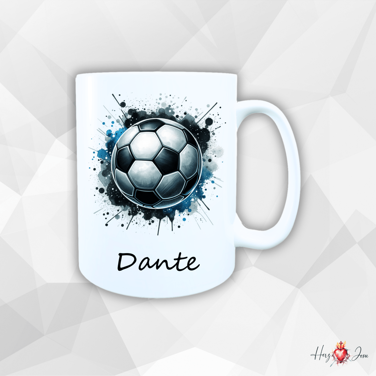 Personalisierte Keramik Tasse mit deinem Namen Fußball Kindertasse_0078T - Herz Jesu