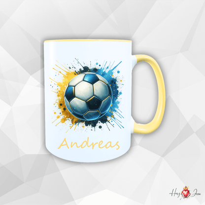 Personalisierte Keramik Tasse mit deinem Namen Fußball Kindertasse_0078T - Herz Jesu