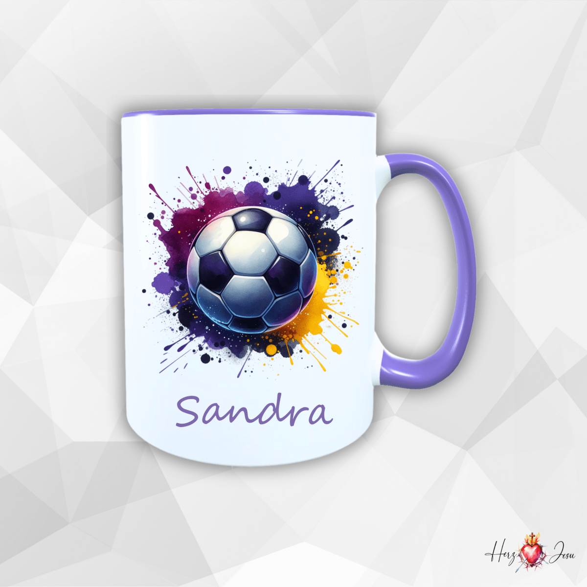 Personalisierte Keramik Tasse mit deinem Namen Fußball Kindertasse_0078T - Herz Jesu
