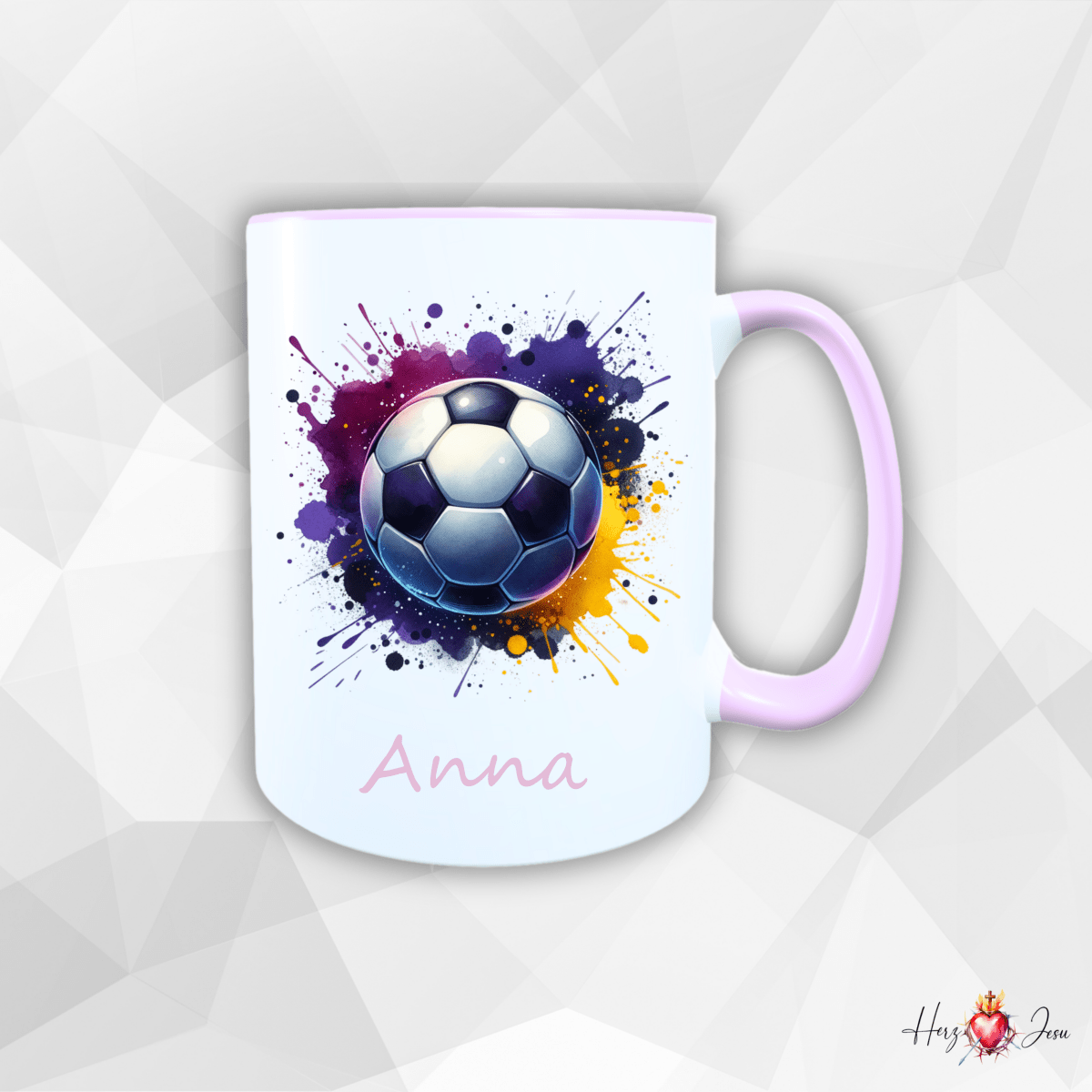 Personalisierte Keramik Tasse mit deinem Namen Fußball Kindertasse_0078T - Herz Jesu