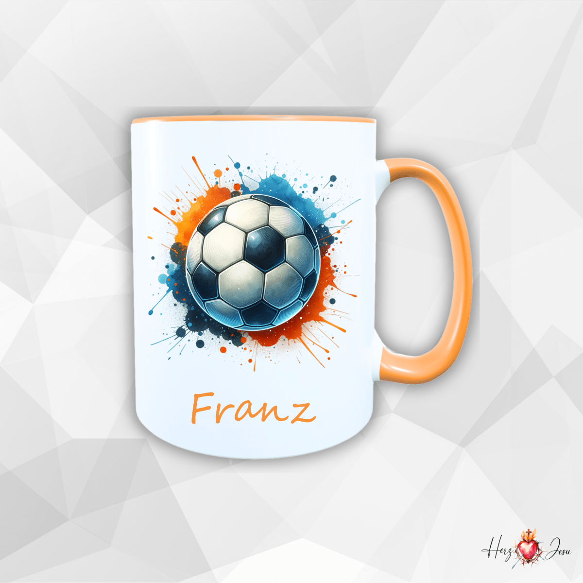 Personalisierte Keramik Tasse mit deinem Namen Fußball Kindertasse_0078T - Herz Jesu
