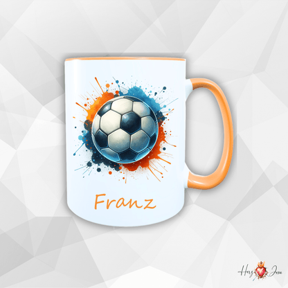 Personalisierte Keramik Tasse mit deinem Namen Fußball Kindertasse_0078T - Herz Jesu