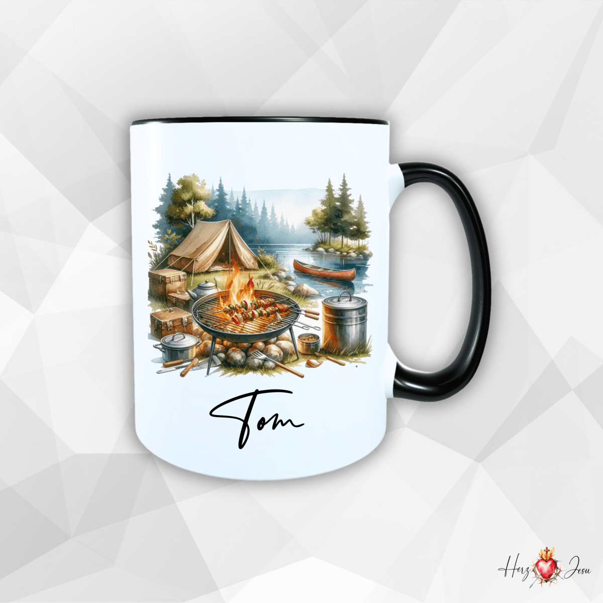 Personalisierte Keramik Tasse mit deinem Namen Outdoor Camping_0058T - Herz Jesu