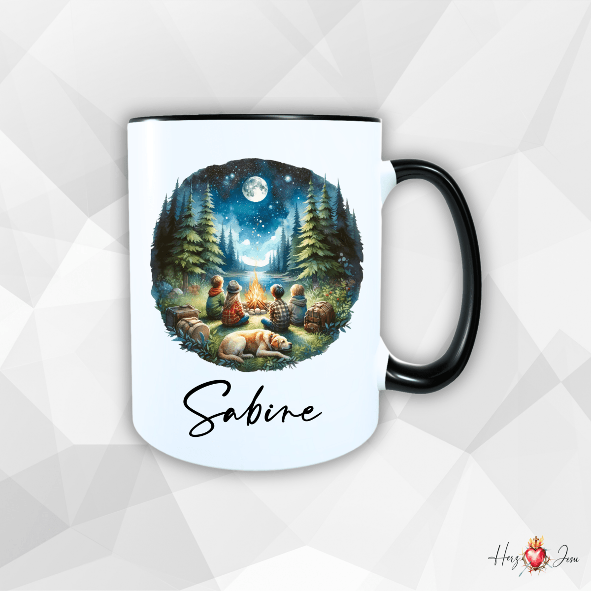 Personalisierte Keramik Tasse mit deinem Namen Outdoor Camping_0058T - Herz Jesu