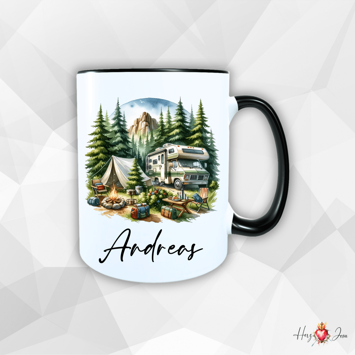 Personalisierte Keramik Tasse mit deinem Namen Outdoor Camping_0058T - Herz Jesu
