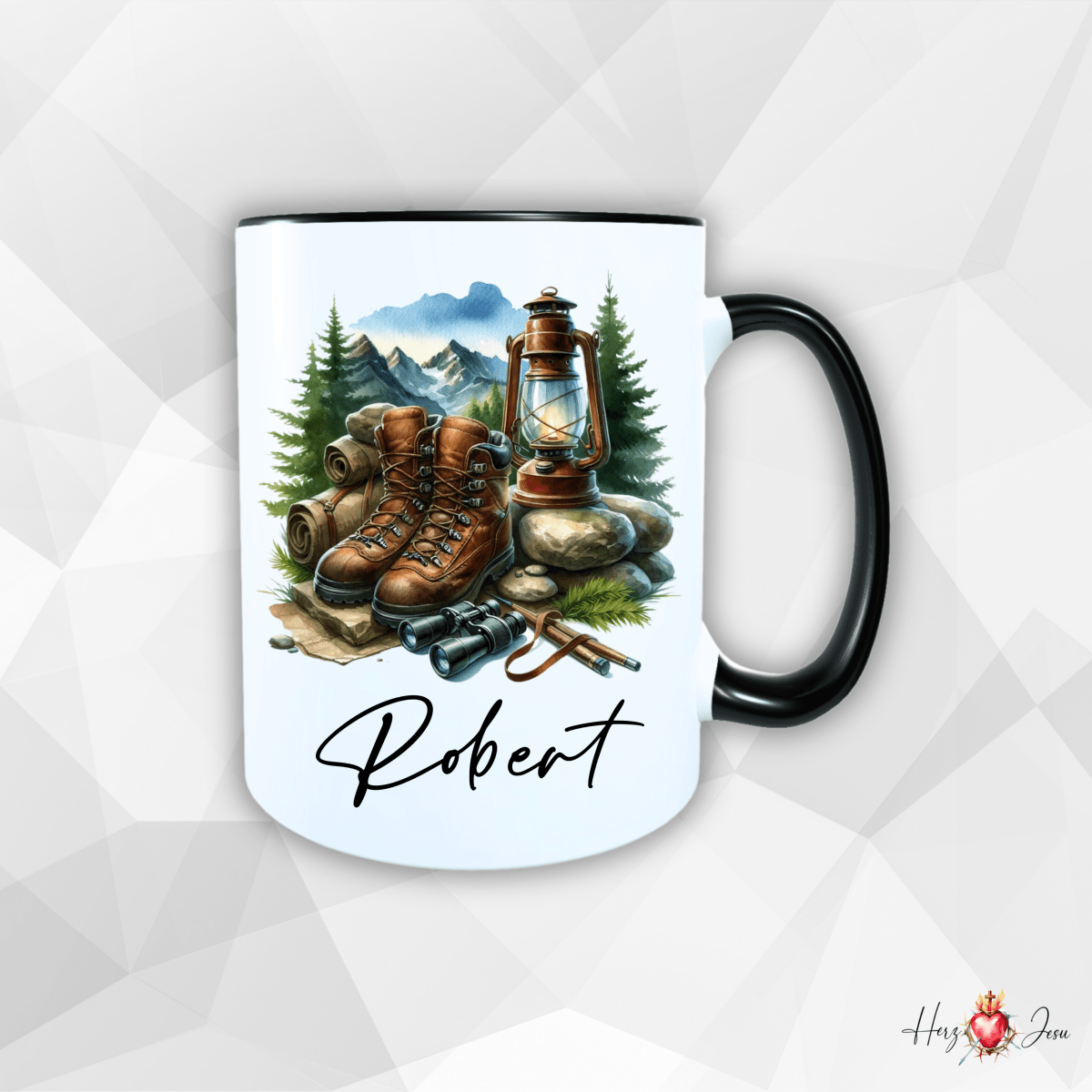 Personalisierte Keramik Tasse mit deinem Namen Outdoor Camping_0058T - Herz Jesu