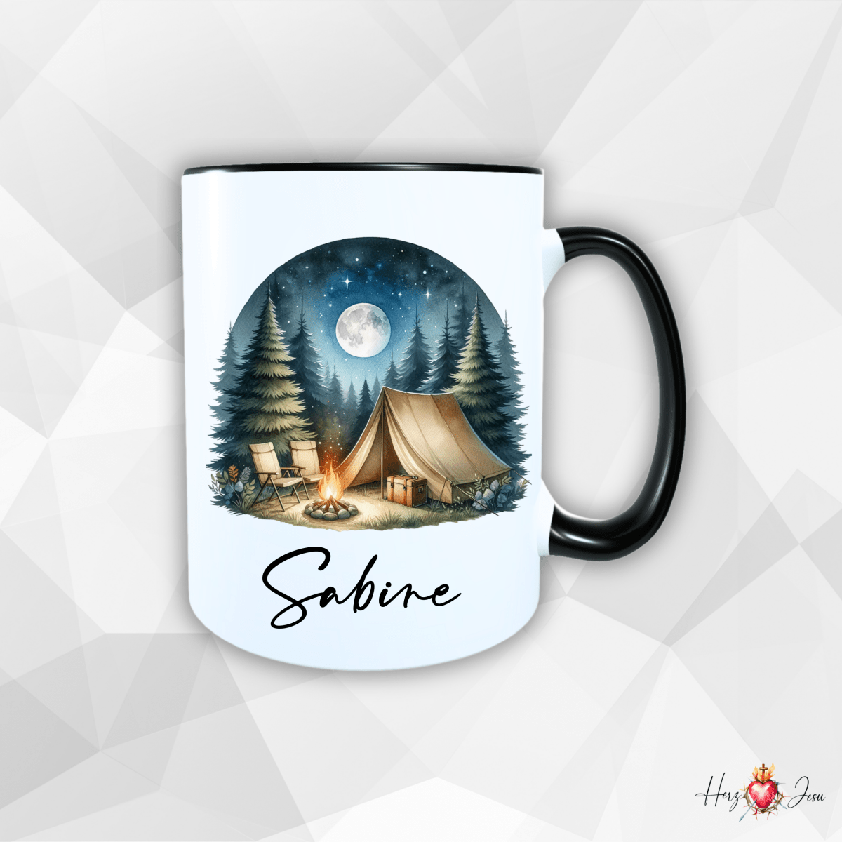 Personalisierte Keramik Tasse mit deinem Namen Outdoor Camping_0058T - Herz Jesu