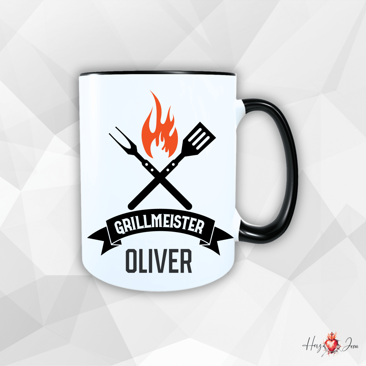 Personalisierte Keramik Tasse mit deinem Namen Outdoor Camping_0080T - Herz Jesu
