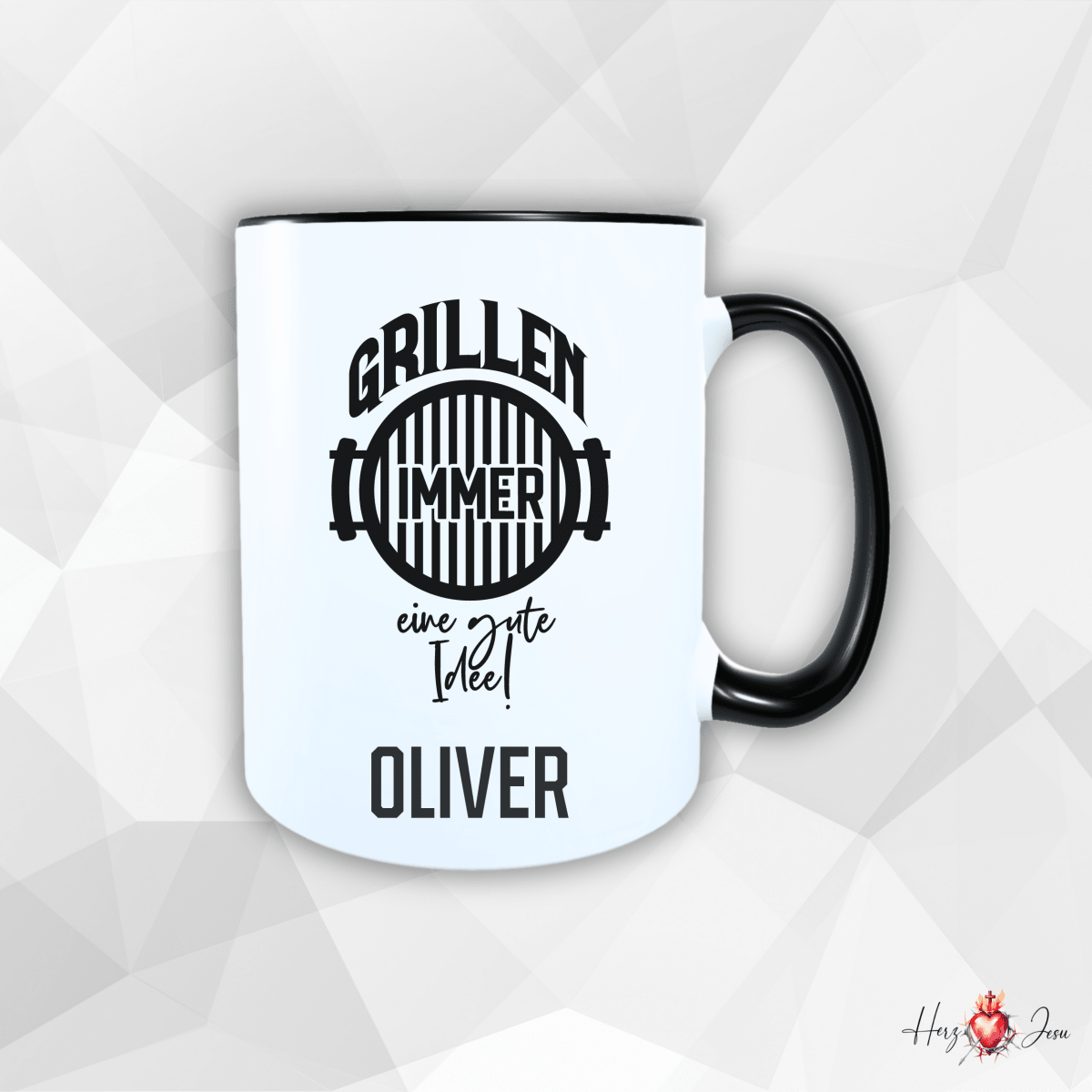 Personalisierte Keramik Tasse mit deinem Namen Outdoor Camping_0081T - Herz Jesu