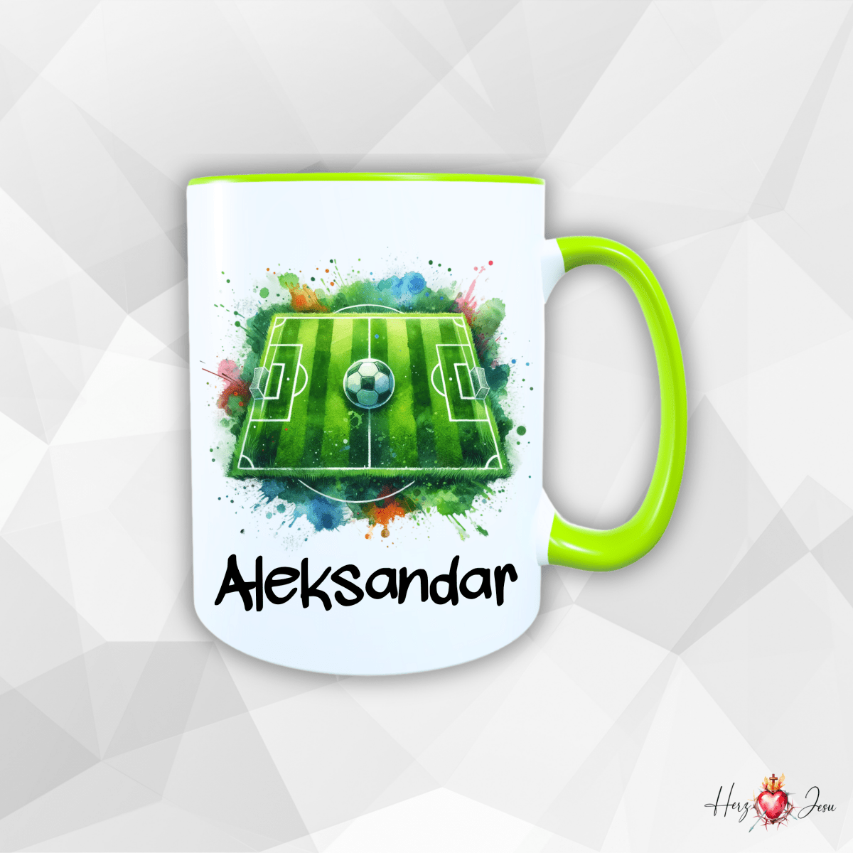 Personalisierte Keramik Tasse mit deinem Namen Outdoor Camping Fußball_0079T - Herz Jesu