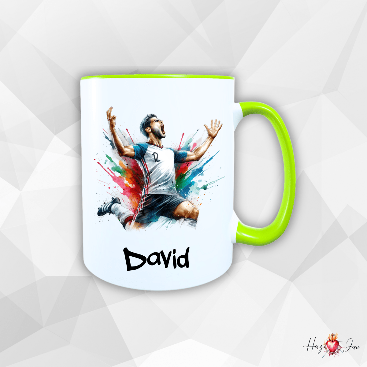 Personalisierte Keramik Tasse mit deinem Namen Outdoor Camping Fußball_0079T - Herz Jesu