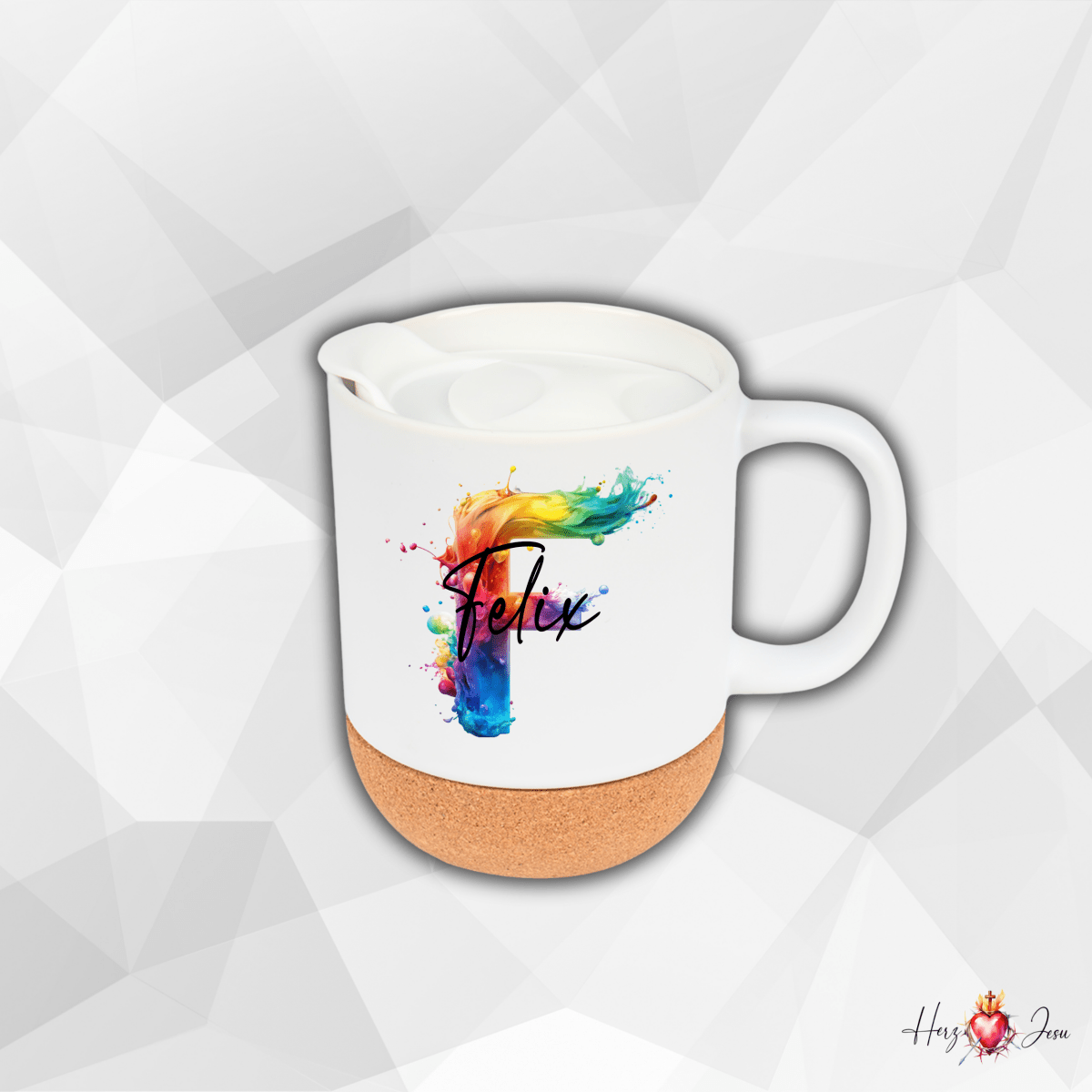 Personalisierte Keramik Tasse mit deinem Namen_Regenbogen_0031T - Herz Jesu