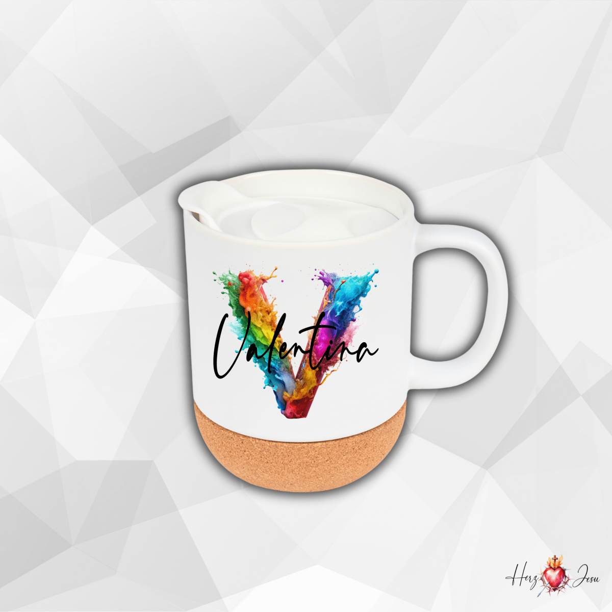 Personalisierte Keramik Tasse mit deinem Namen_Regenbogen_0031T - Herz Jesu