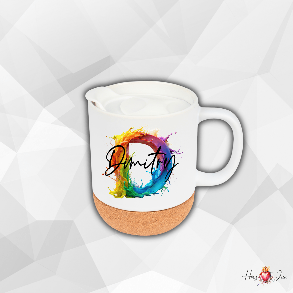 Personalisierte Keramik Tasse mit deinem Namen_Regenbogen_0031T - Herz Jesu