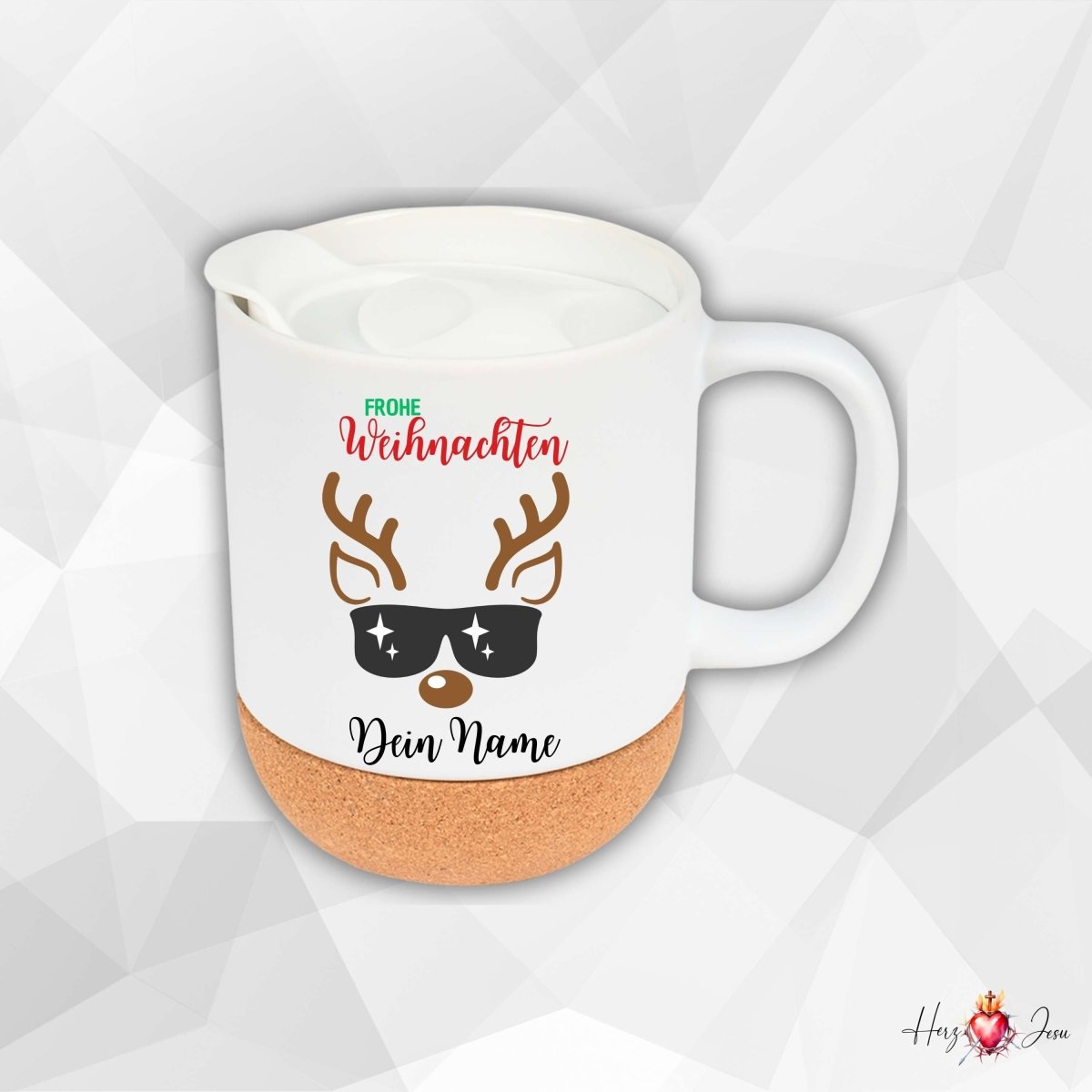 Personalisierte Keramik Tasse mit deinem Namen Weihnachtstasse_0098T - Herz Jesu