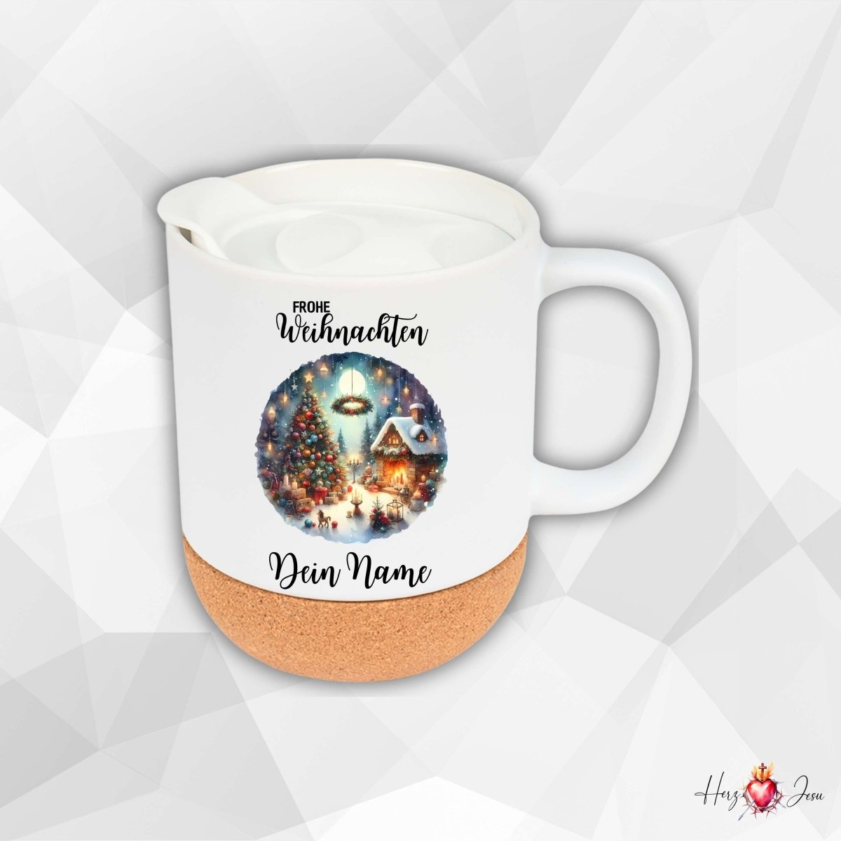 Personalisierte Keramik Tasse mit deinem Namen Weihnachtstasse_0100T - Herz Jesu