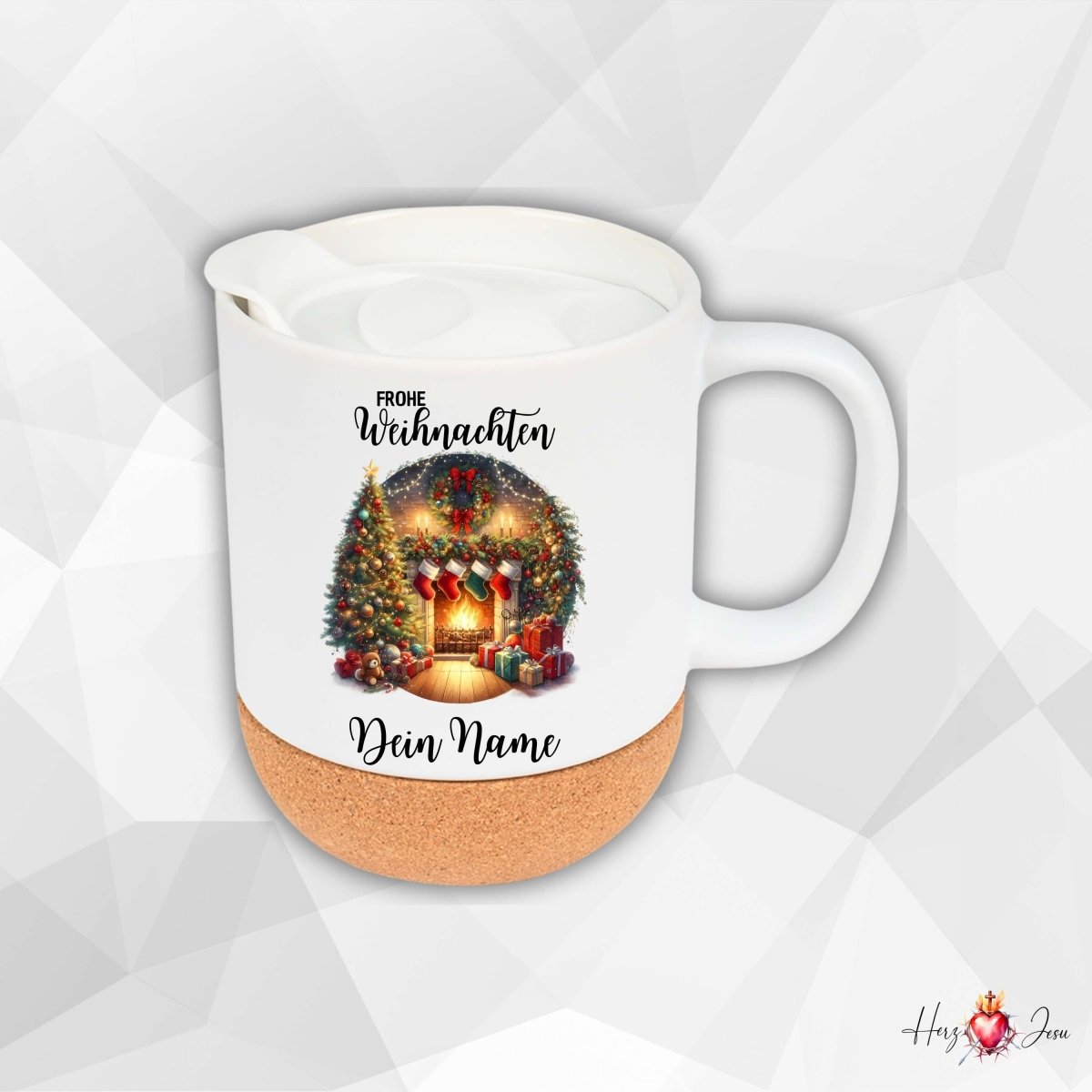 Personalisierte Keramik Tasse mit deinem Namen Weihnachtstasse_0100T - Herz Jesu