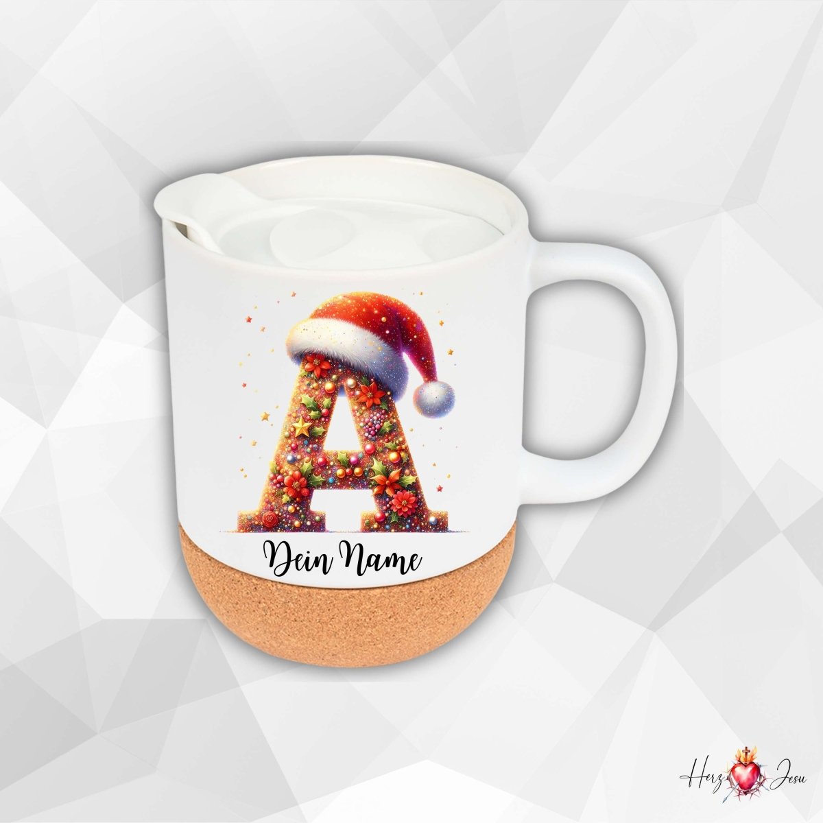 Personalisierte Keramik Tasse mit deinem Namen Weihnachtstasse_0101T - Herz Jesu