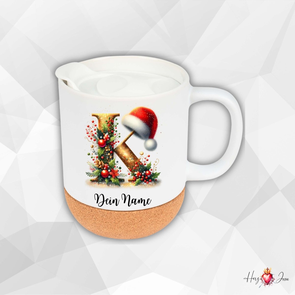 Personalisierte Keramik Tasse mit deinem Namen Weihnachtstasse_0101T - Herz Jesu