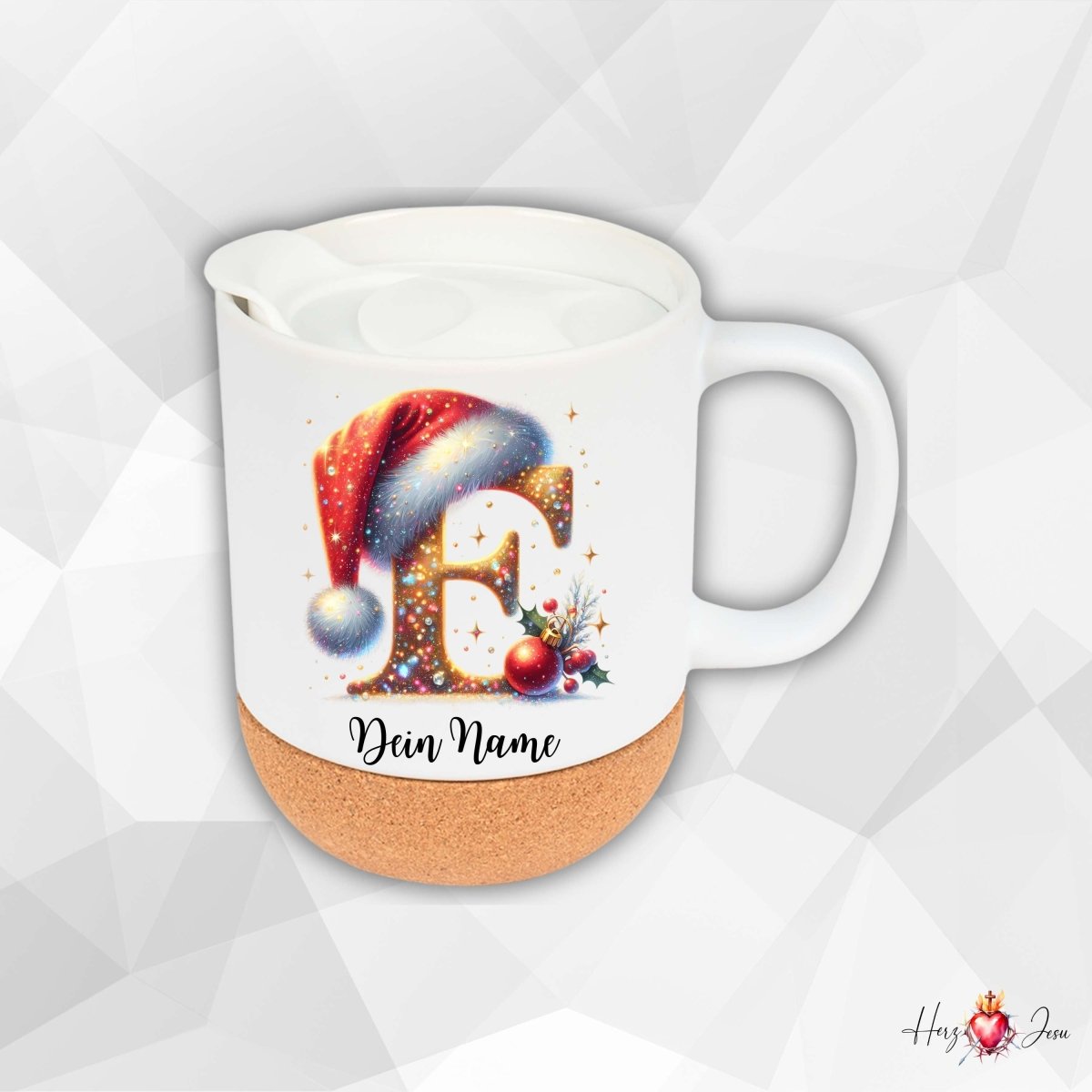 Personalisierte Keramik Tasse mit deinem Namen Weihnachtstasse_0101T - Herz Jesu
