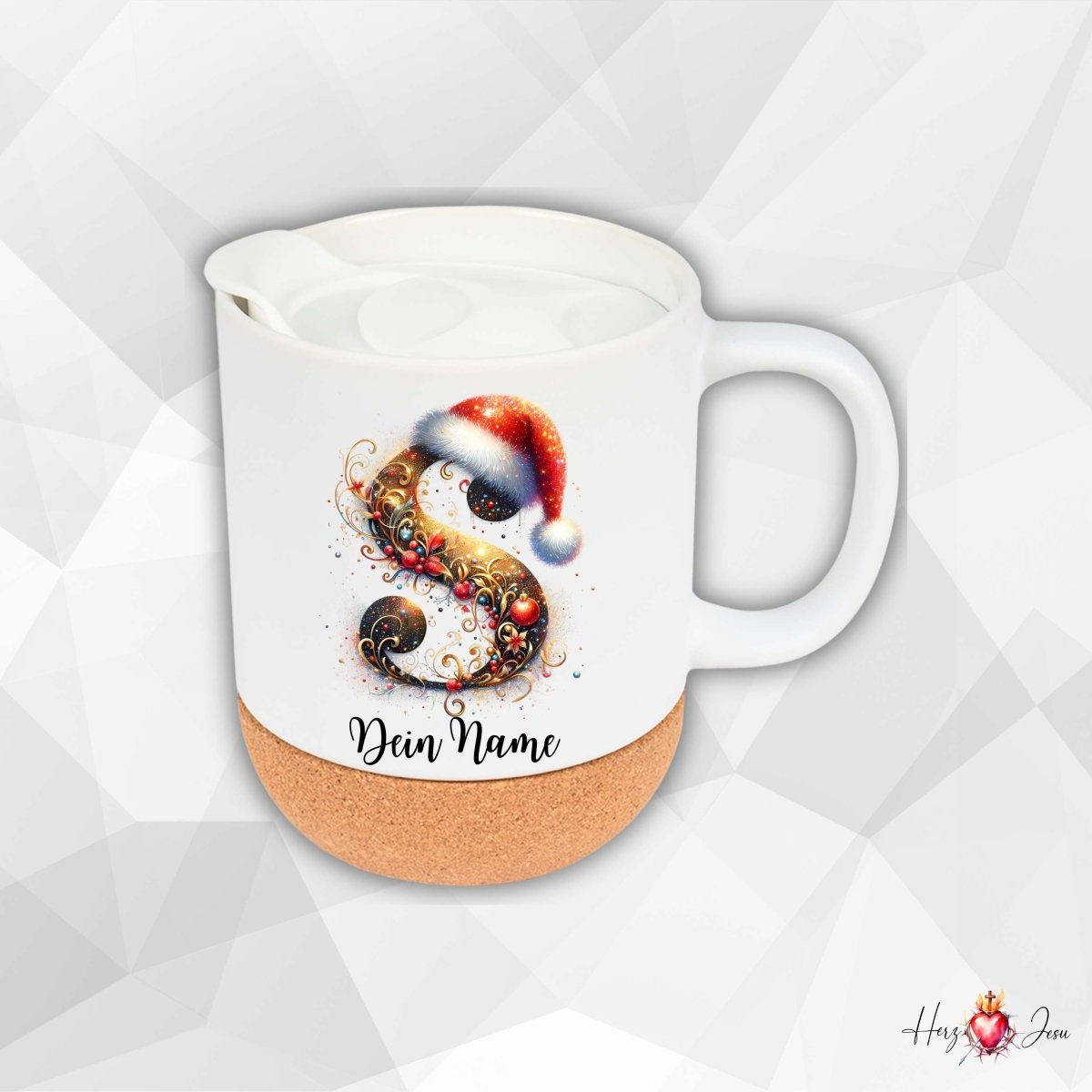 Personalisierte Keramik Tasse mit deinem Namen Weihnachtstasse_0101T - Herz Jesu