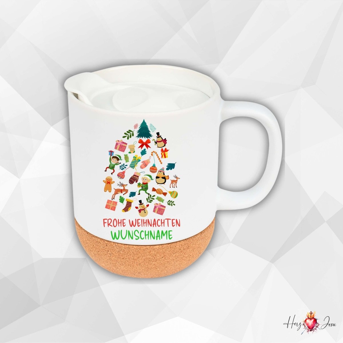 Personalisierte Keramik Tasse mit deinem Namen Weihnachtstasse_0102T - Herz Jesu