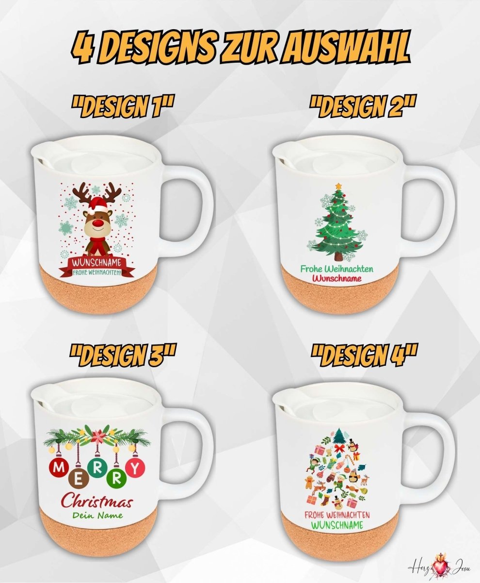 Personalisierte Keramik Tasse mit deinem Namen Weihnachtstasse_0102T - Herz Jesu