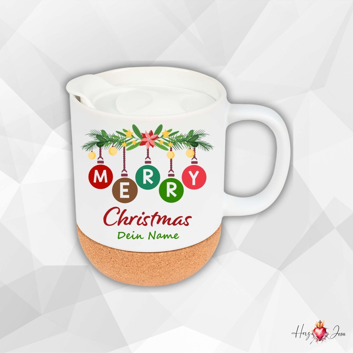 Personalisierte Keramik Tasse mit deinem Namen Weihnachtstasse_0102T - Herz Jesu
