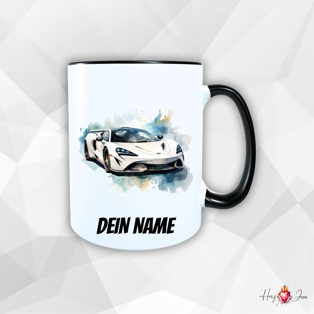 Personalisierte Keramik Tasse mit Namen – Auto Sportwagen Motiv | Geschenkidee für Kinder & Schulanfänger_0090T - Herz Jesu