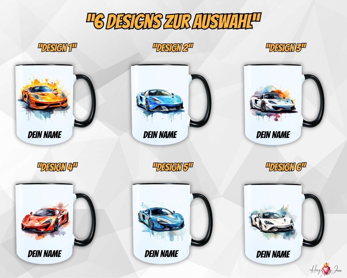 Personalisierte Keramik Tasse mit Namen – Auto Sportwagen Motiv | Geschenkidee für Kinder & Schulanfänger_0090T - Herz Jesu