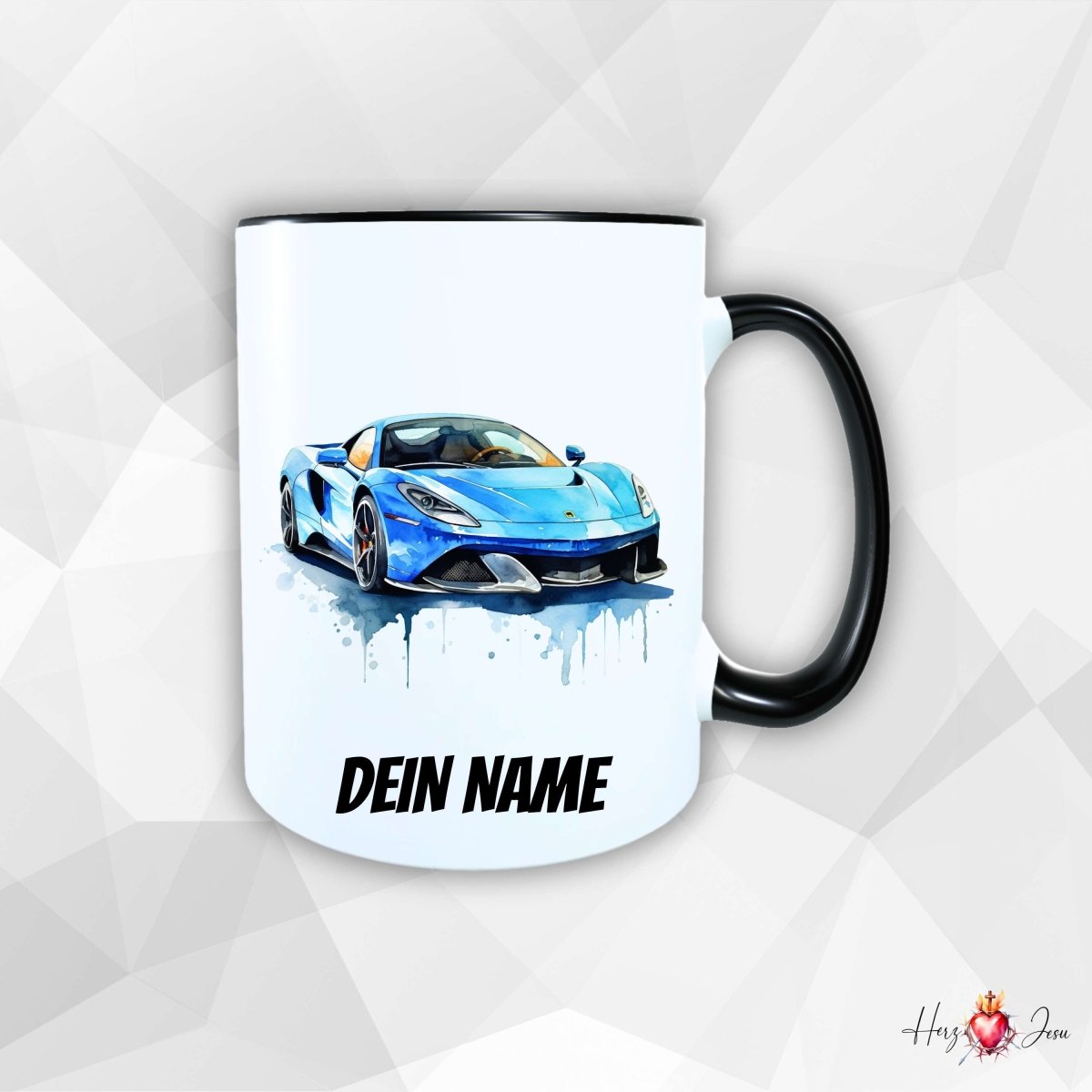 Personalisierte Keramik Tasse mit Namen – Auto Sportwagen Motiv | Geschenkidee für Kinder & Schulanfänger_0090T - Herz Jesu