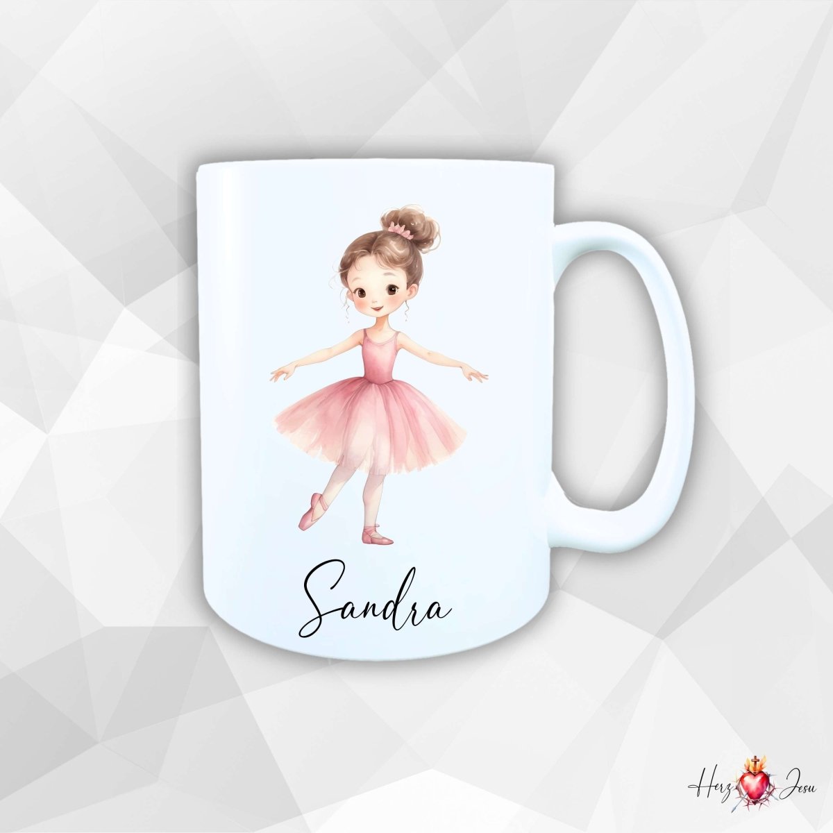 Personalisierte Keramik Tasse mit Namen – Ballerina Motiv | Geschenkidee für Kinder & Schulanfänger_0086T - Herz Jesu