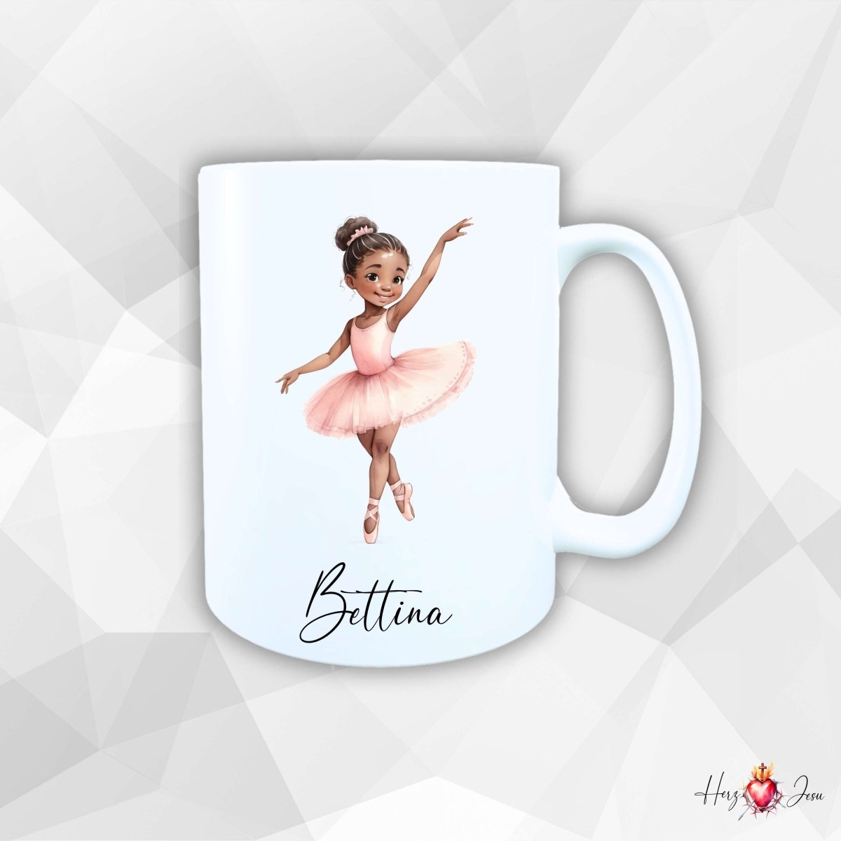 Personalisierte Keramik Tasse mit Namen – Ballerina Motiv | Geschenkidee für Kinder & Schulanfänger_0086T - Herz Jesu