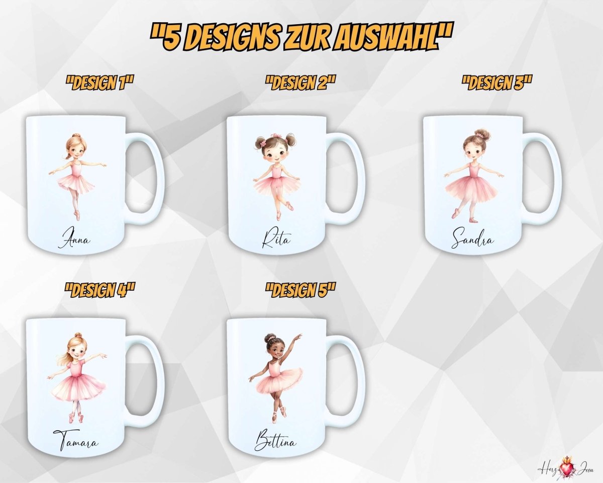 Personalisierte Keramik Tasse mit Namen – Ballerina Motiv | Geschenkidee für Kinder & Schulanfänger_0086T - Herz Jesu