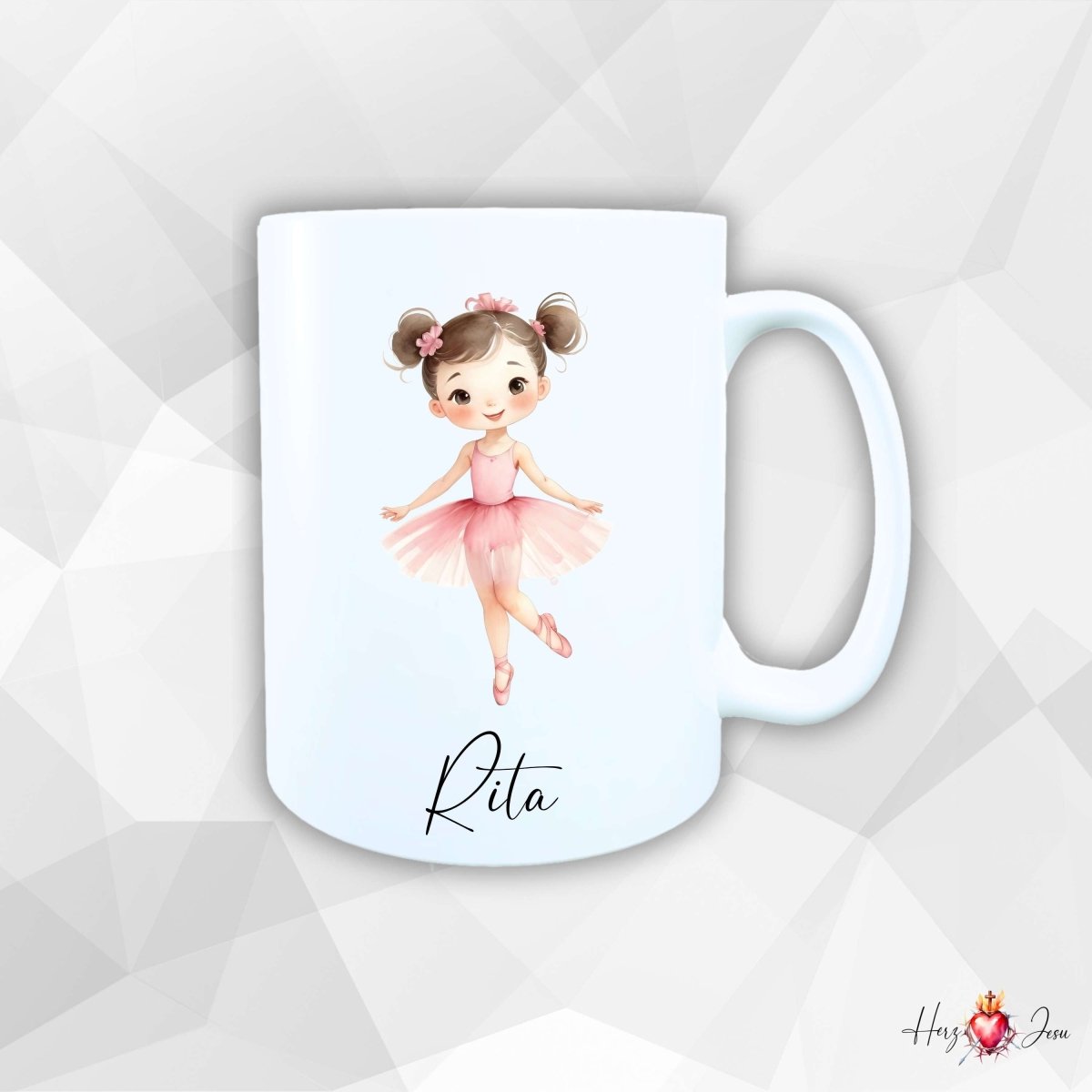 Personalisierte Keramik Tasse mit Namen – Ballerina Motiv | Geschenkidee für Kinder & Schulanfänger_0086T - Herz Jesu
