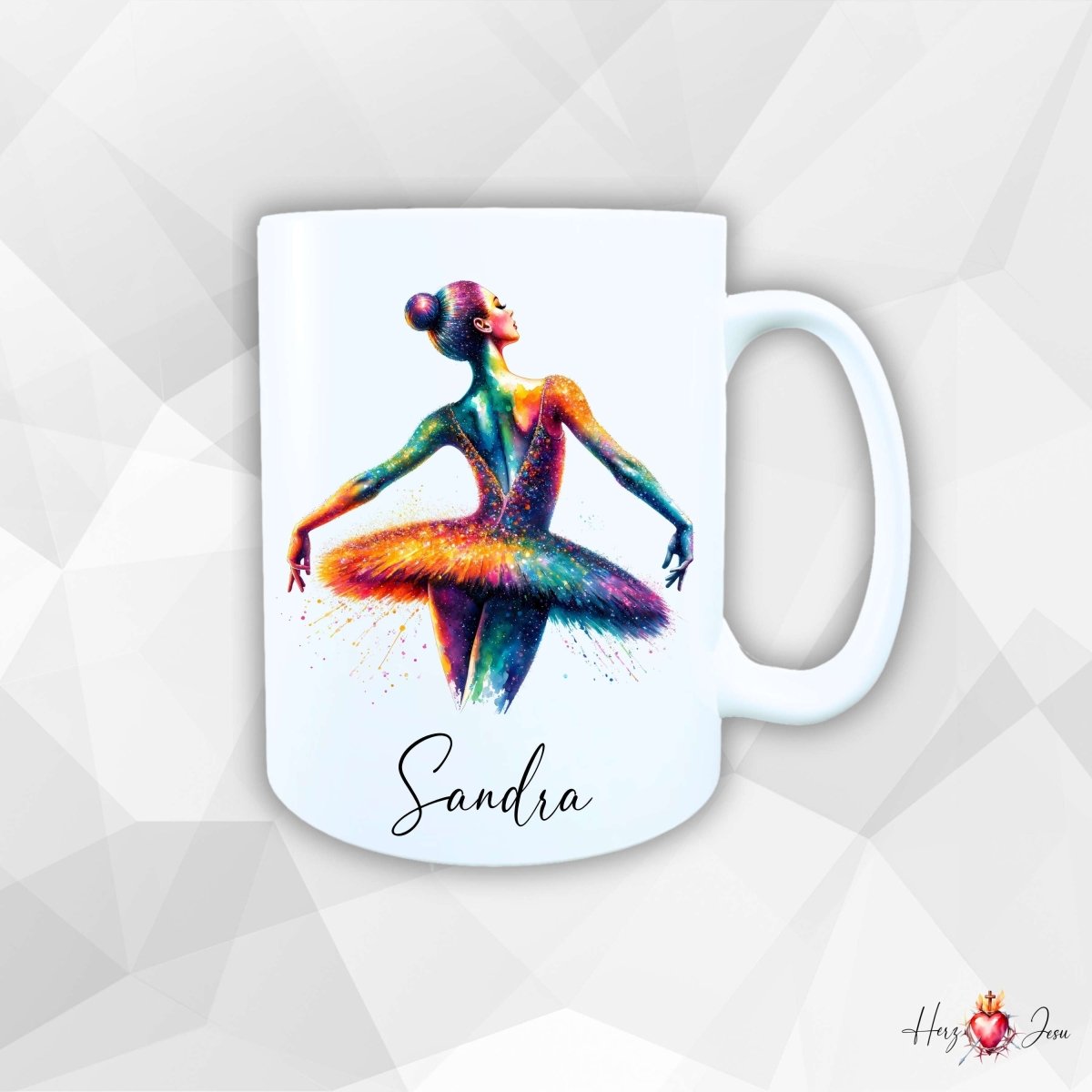 Personalisierte Keramik Tasse mit Namen – Ballerina Motiv | Geschenkidee für Mädchen & Schulanfänger_0087T - Herz Jesu
