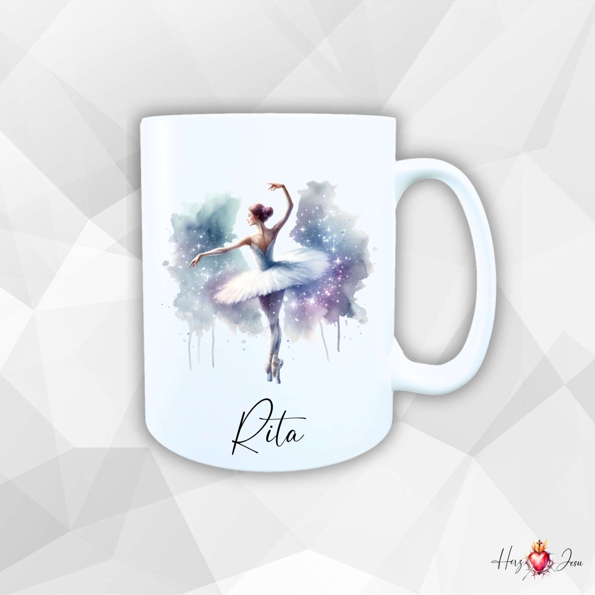 Personalisierte Keramik Tasse mit Namen – Ballerina Motiv | Geschenkidee für Mädchen & Schulanfänger_0087T - Herz Jesu