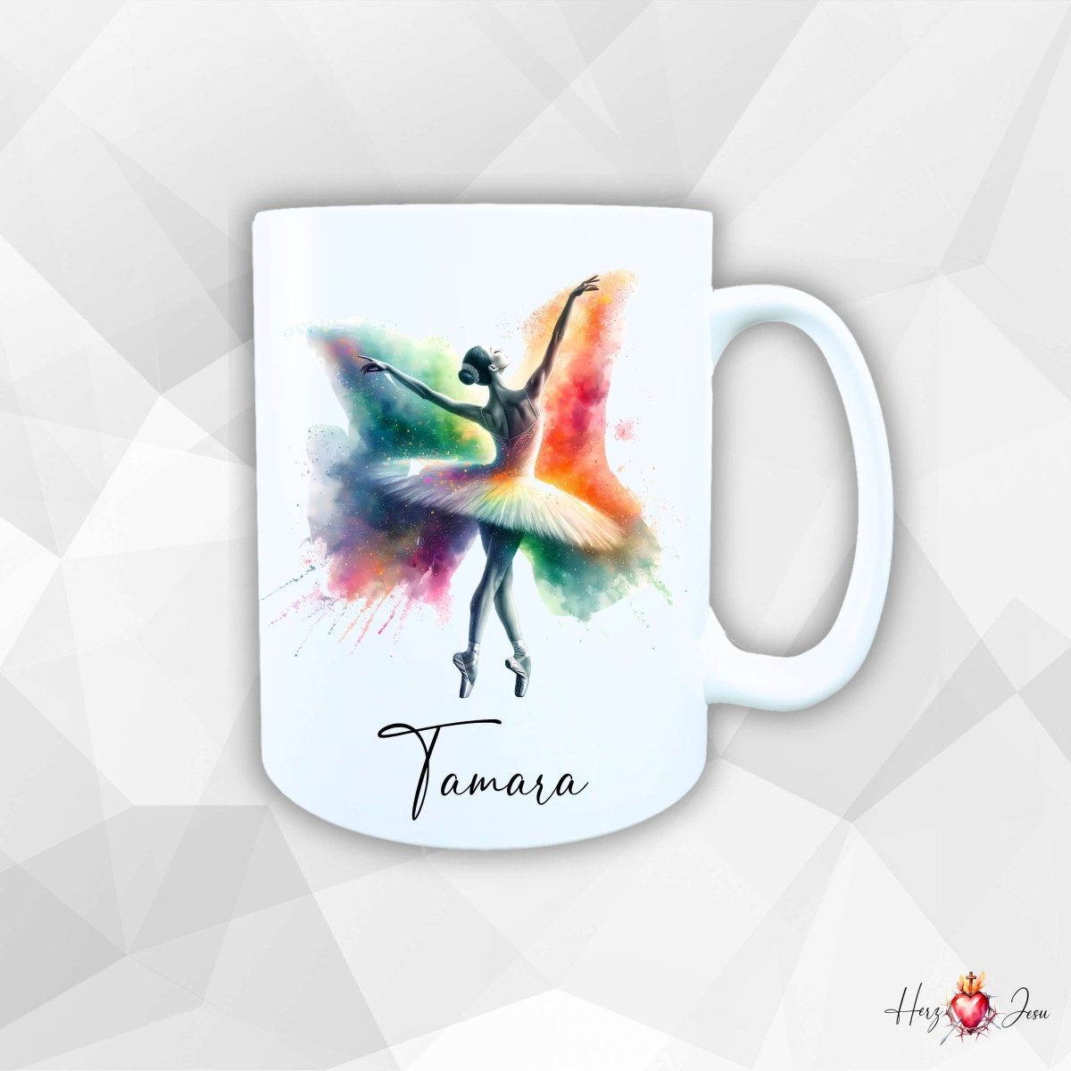 Personalisierte Keramik Tasse mit Namen – Ballerina Motiv | Geschenkidee für Mädchen & Schulanfänger_0087T - Herz Jesu