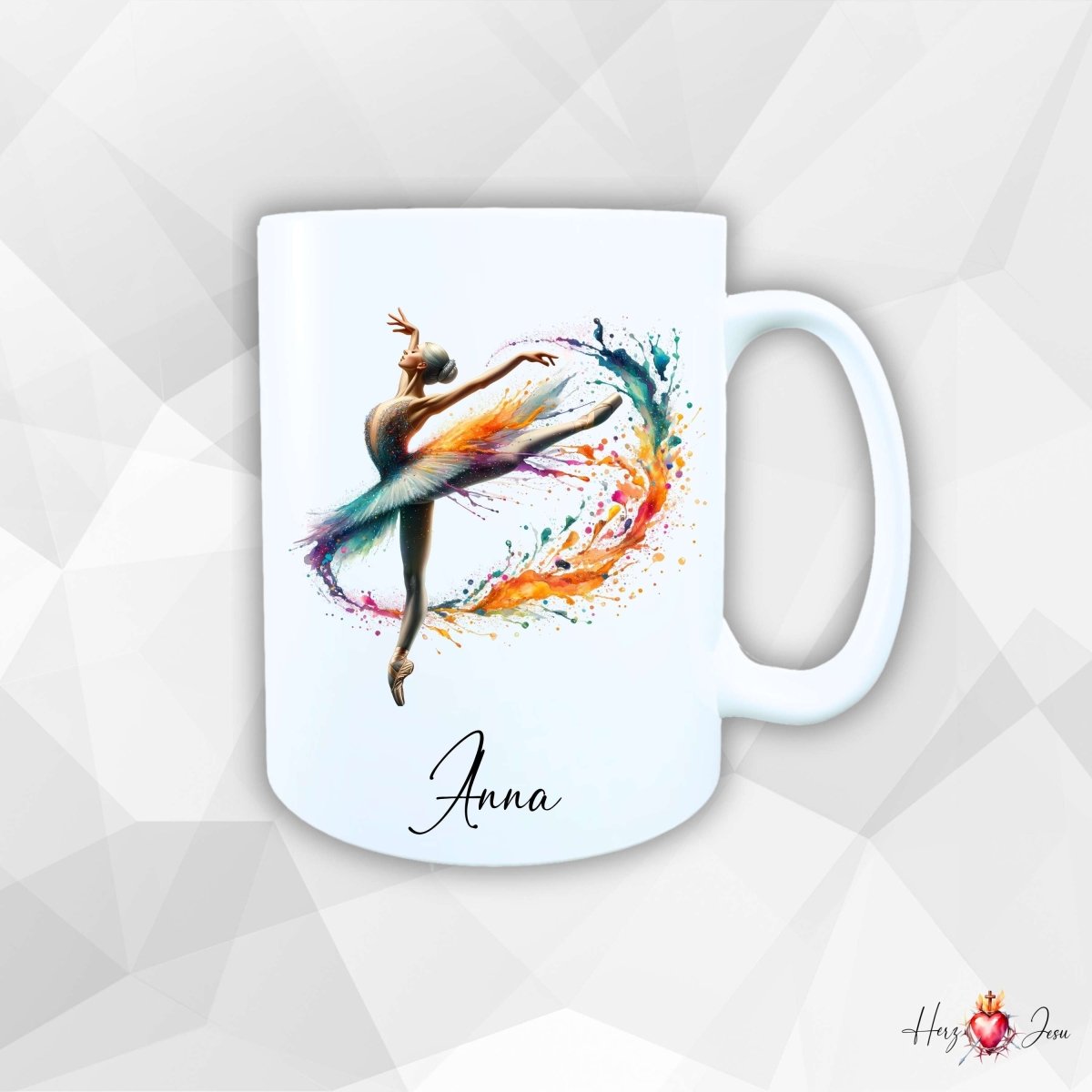 Personalisierte Keramik Tasse mit Namen – Ballerina Motiv | Geschenkidee für Mädchen & Schulanfänger_0087T - Herz Jesu